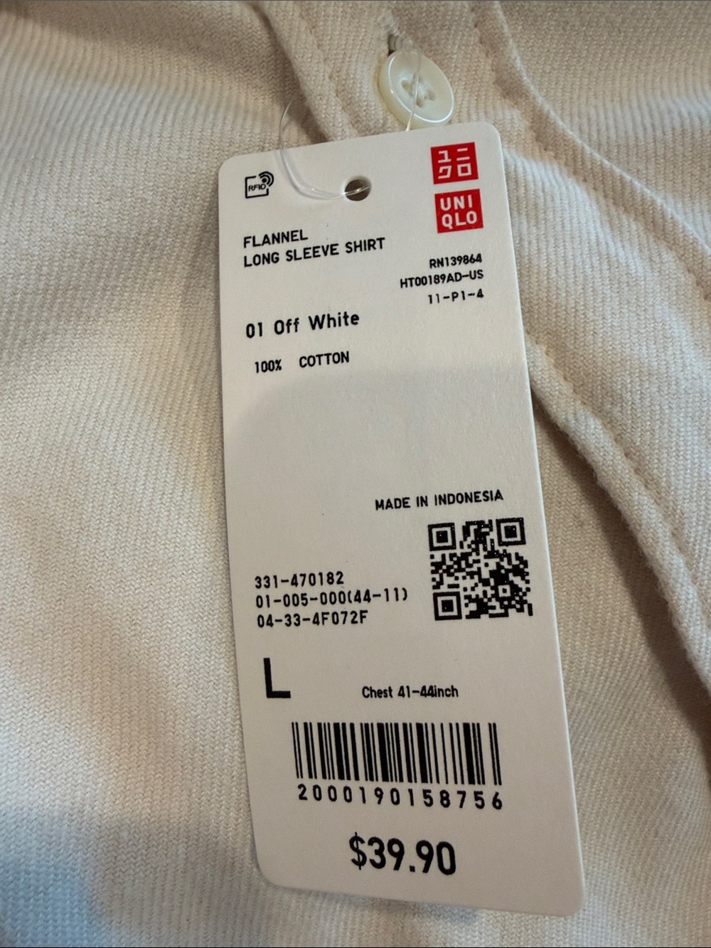 Uniqlo Men’s Light Beige flannel Long-Sleeve Button-Down Shirt - Picture 3 of 6